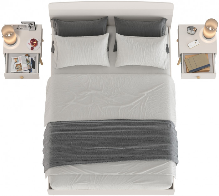 Афина Спальня Кровать 1400 + Две тумбы, цвет кашемир серый, ШхГхВ 144,6х210,2х95,7 + 2х45х37х45 см., сп.м. 1400х2000 мм., б/м, основание есть