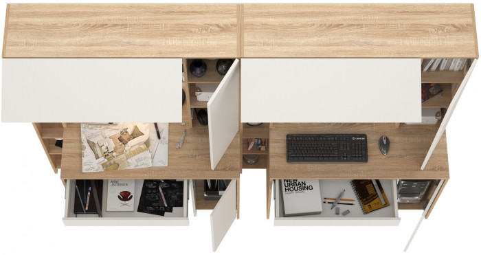 КР100 Стол компьютерный Комфорт 12.71 + Стол компьютерный Комфорт 12.71, цвет дуб сонома/белый, ШхГхВ 233,4х60,2х165,4 см., НЕ универсальная сборка