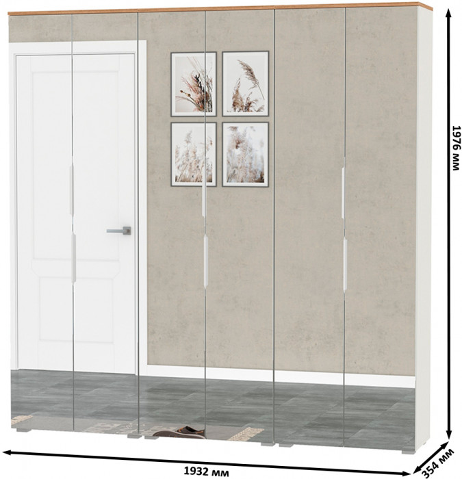 Октава 13.338 Шкаф для одежды + 13.338 Шкаф + 13.338, белый шагрень/дуб крафт золотой/фасады МДФ белый шагрень/зеркало