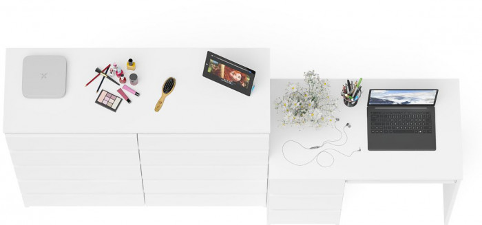 Мори Стол компьютерный МС-6 левый + Комод МК1200.10, цвет белый, ШхГхВ 210,4х50х115 см., выдвижные ящики слева, НЕ универсальная сборка