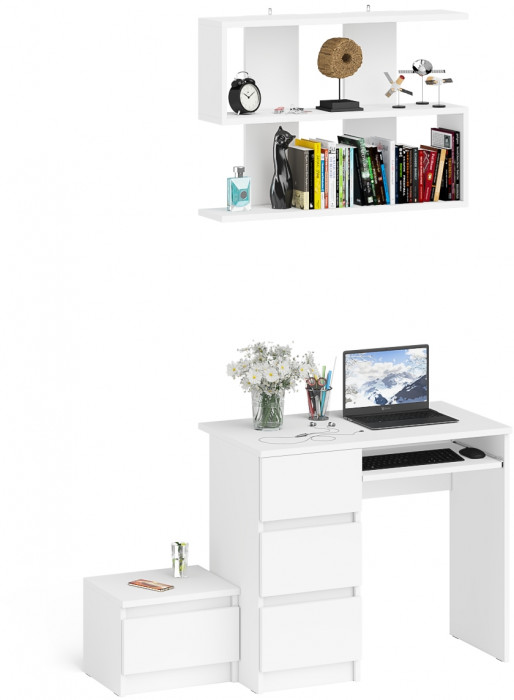 Мори Стол компьютерный МС-6 левый + Тумба ТМП400.1 + Полка 900, цвет белый, ШхГхВ 130,4х50х209,6 см., НЕ универсальная сборка