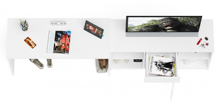 Мори Стол письменный МСП1200.1 + Тумба МТВ1204.1, цвет белый, ШхГхВ 240,8х50х76,6 см., универсальная сборка