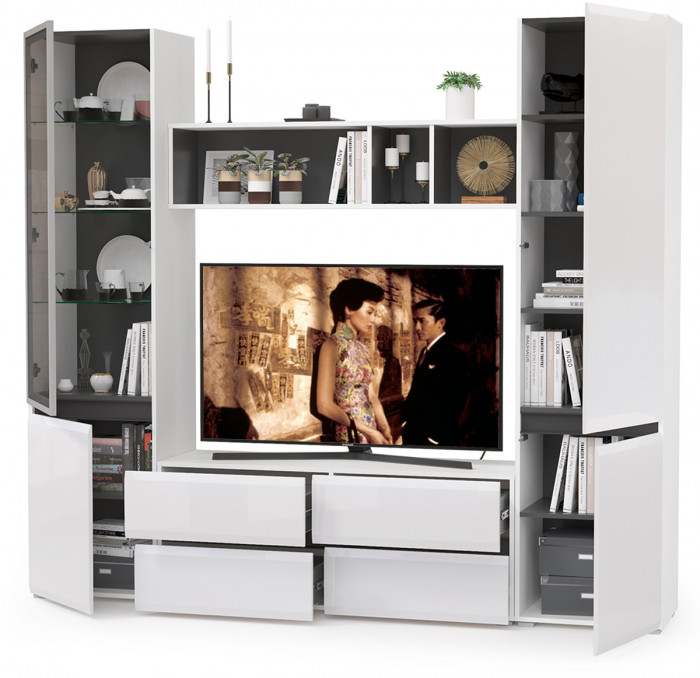 Сидней Комплектация № 012, корпус белый/чёрный/фасады МДФ белый глянец