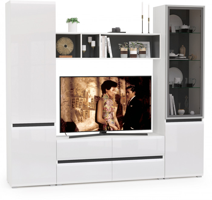 Сидней Комплектация № 012, корпус белый/чёрный/фасады МДФ белый глянец