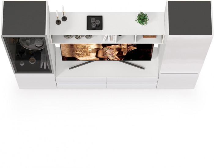 Сидней Комплектация № 012, корпус белый/чёрный/фасады МДФ белый глянец