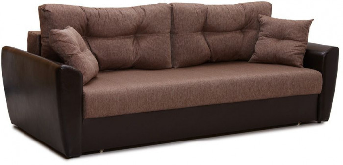 Диван-кровать Амстердам, 150х195, раскладной, еврокнижка, пружинный блок, рогожка/экокожа, коричневый