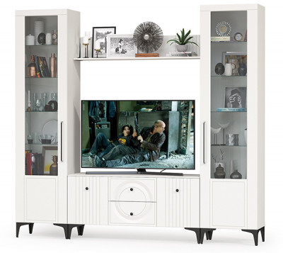 Валенсия Гостиная № 062, ЛДСП белый шагрень/МДФ белый шагрень