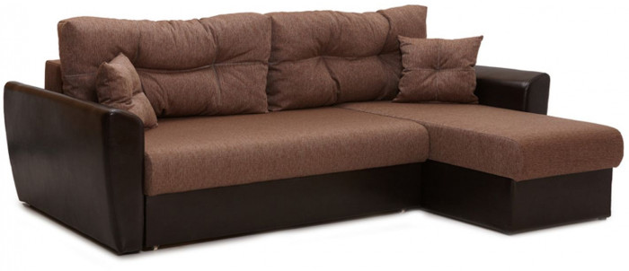 Диван-кровать угловой Амстердам, 160х200, еврокнижка, рогожка/экокожа, коричневый
