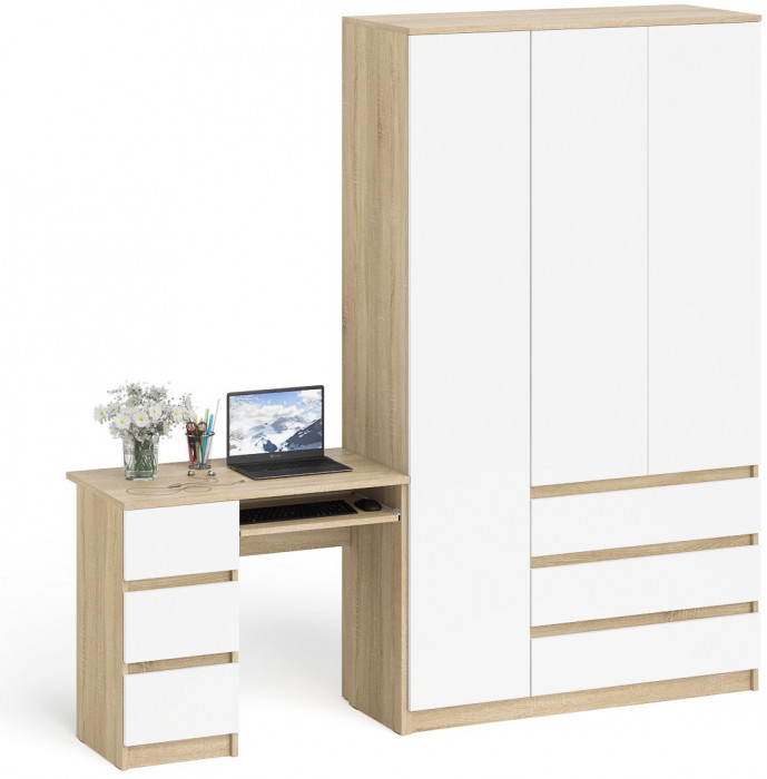 Мори компьютерный стол МС-6 левый + Шкаф МШ1200.1, дуб сонома/белый