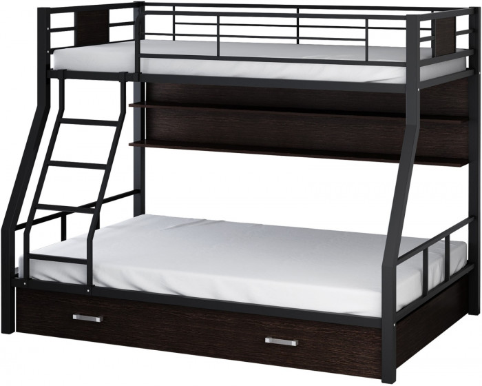 Двухъярусная кровать Гранада-1ПЯ, черная (Ясень шимо светлый, Серый)