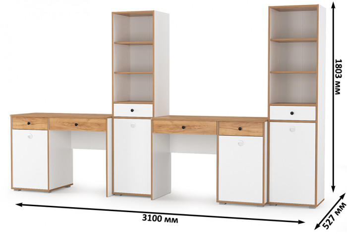 Вуди Компоновка № 14, белый премиум/дуб крафт золотой