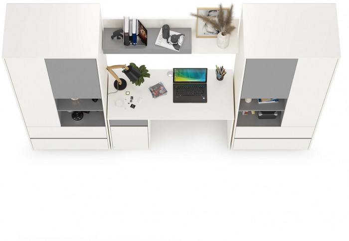 Торонто Компоновка № 05, цвет белый шагрень/стальной серый, ШхГхВ 280х53,1х195,7 см., универсальная сборка