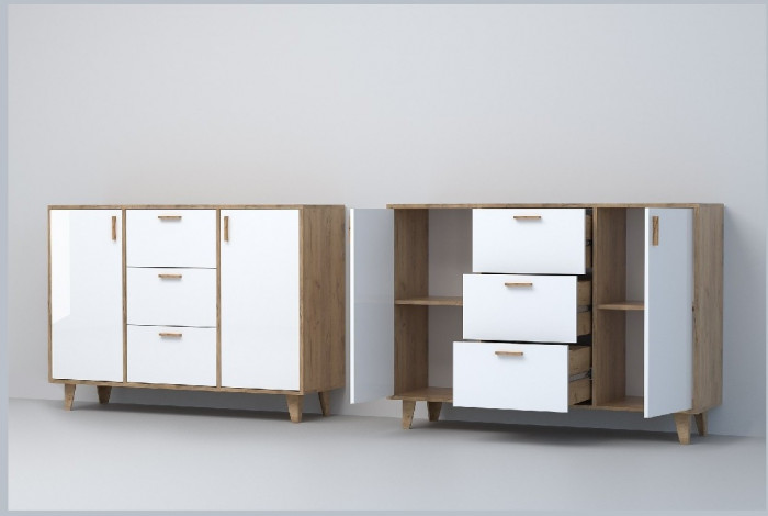 Эго Комод К-2 НГ (Глянец Белый/Бетон Светлый)