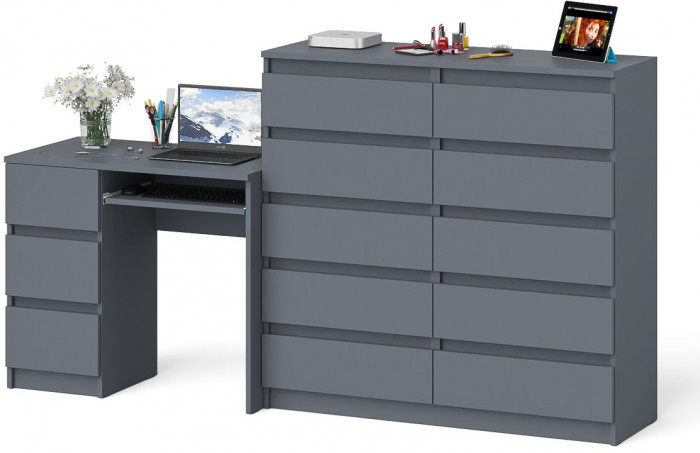 Мори Стол компьютерный МС-6 левый + Комод МК1200.10, цвет графит, ШхГхВ 210,4х50х115 см., выдвижные ящики слева, НЕ универсальная сборка