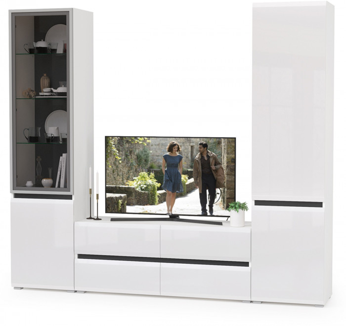 Сидней Комплектация № 013, корпус белый/чёрный/фасады МДФ белый глянец