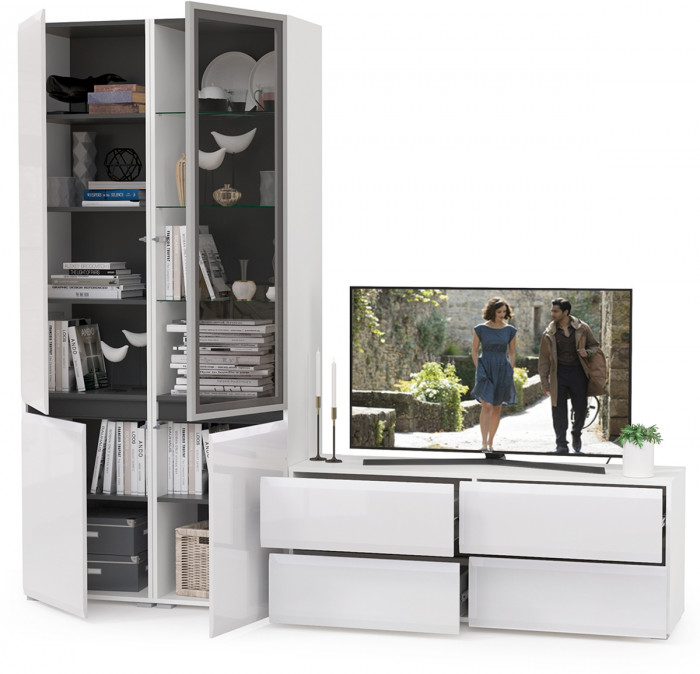 Сидней Комплектация № 013, корпус белый/чёрный/фасады МДФ белый глянец