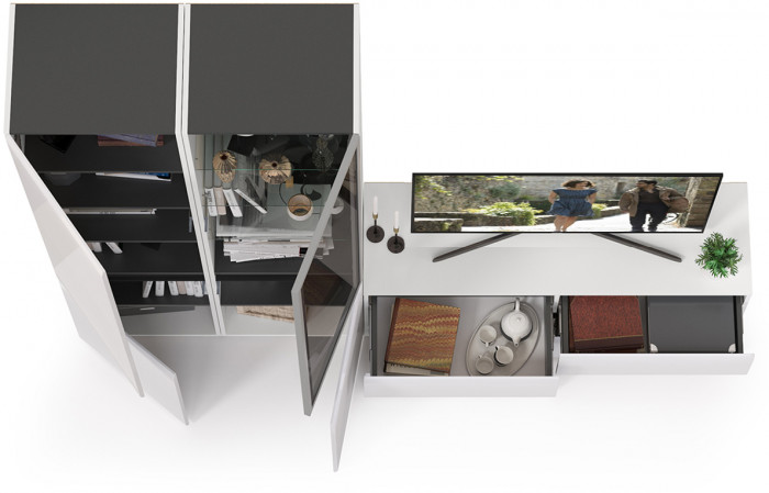 Сидней Комплектация № 013, корпус белый/чёрный/фасады МДФ белый глянец