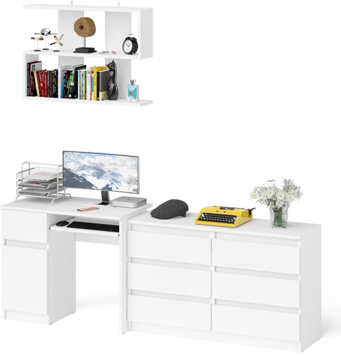 Мори компьютерный стол МС-1 левый + Комод МК1200.6 + Полка 900, белый