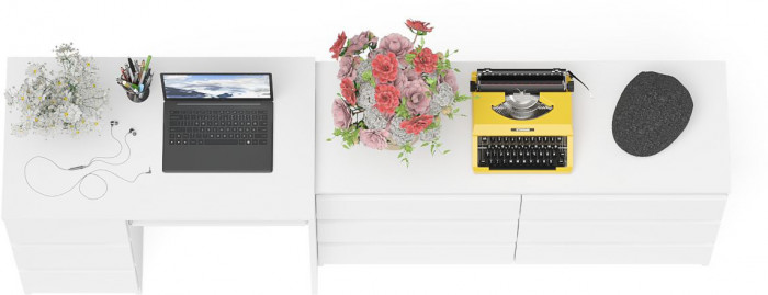 Мори компьютерный стол МС-6 левый + Комод МК1200.6, белый