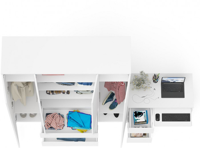 Мори компьютерный стол МС-6 левый + Шкаф МШ1600.1, белый
