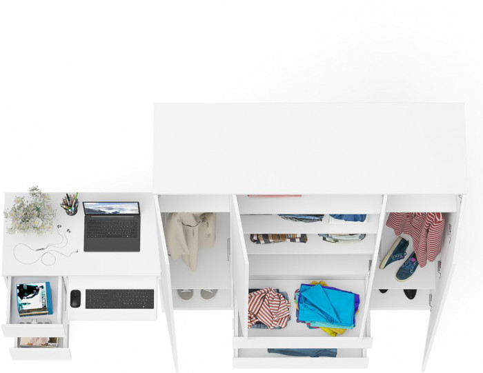 Мори компьютерный стол МС-6 левый + Шкаф МШ1600.1, белый