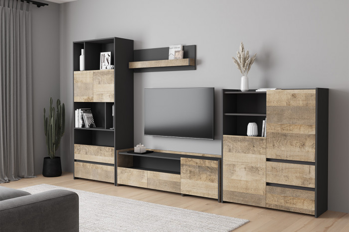 Стеллаж 2 Денвер, Графит, Дуб гранж песочный