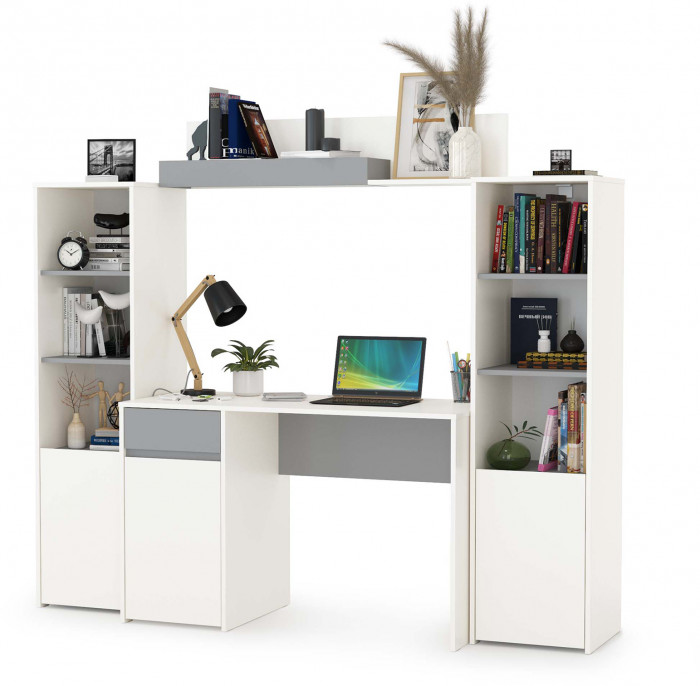 Торонто Компоновка № 06, цвет белый шагрень/стальной серый, ШхГхВ 200х53,1х149,7 см., универсальная сборка