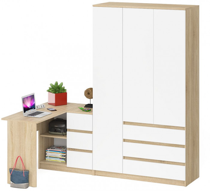 Мори компьютерный стол МС-16 правый + Шкаф МШ1200.1, дуб сонома/белый