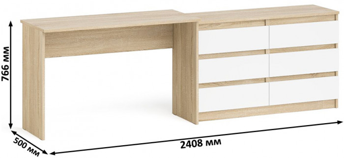 Мори письменный стол МСП1200.1 + Комод МК1200.6, дуб сонома/белый