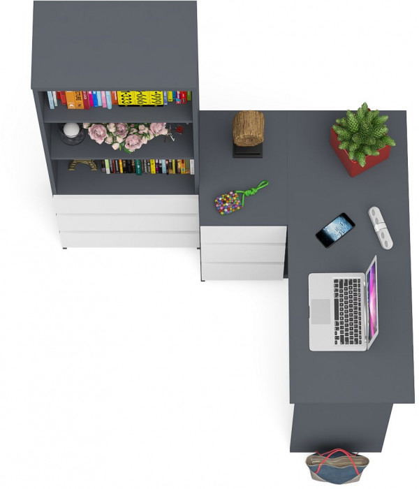 Мори Стол компьютерный МС-16 левый + Стеллаж МСТ600.3, цвет графит/белый, ШхГхВ 184,8х84,9х179,6 см., выдвижные ящики слева, НЕ универсальная сборка