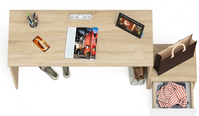 Мори письменный стол МСП1200.1 + Тумба ТМП400.1, дуб сонома/белый