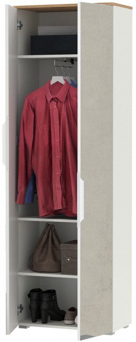 Октава 13.338 Шкаф для одежды, белый шагрень/дуб крафт золотой/фасады МДФ белый шагрень и зеркало