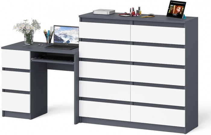 Мори Стол компьютерный МС-6 левый + Комод МК1200.10, цвет графит/белый, ШхГхВ 210,4х50х115 см., выдвижные ящики слева, НЕ универсальная сборка