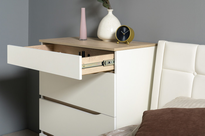 Муссон 13.97 Комод, цвет белый/дуб эндгрейн элегантный, ШхГхВ 77х39,4х92,6 см., четыре выдвижных ящика, ручки-вырезы, НЕ универсальная сборка