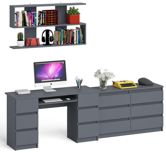 Мори компьютерный стол МС-2 + Комод МК1200.6 + Полка 1200, графит