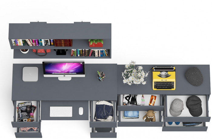 Мори компьютерный стол МС-2 + Комод МК1200.6 + Полка 1200, графит