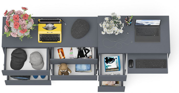 Мори компьютерный стол МС-6 левый + Комод МК1200.6, графит