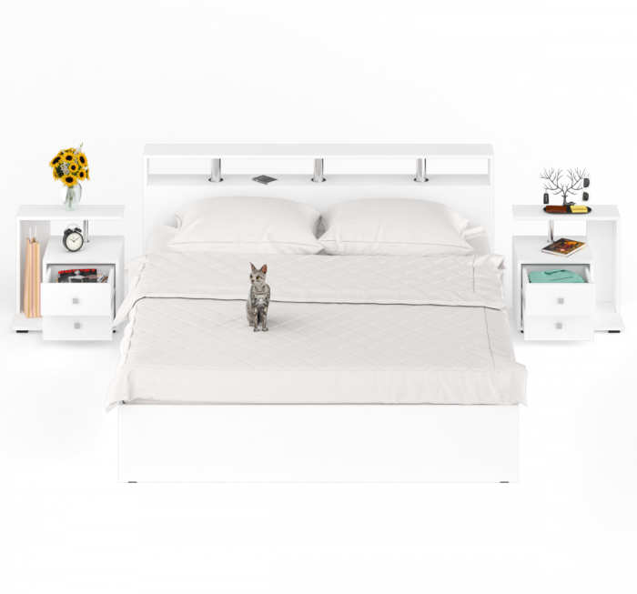 Камелия Кровать 1800 + две тумбы, белый