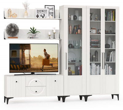 Валенсия Гостиная № 078, цвет ЛДСП белый шагрень/МДФ белый шагрень, ШхГхВ 272,2х38,3х225,2 см., универсальная сборка