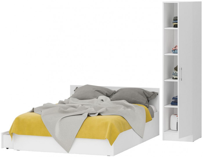 Кровать с ящиками 1400 + Пенал Стандарт, цвет белый, ШхГхВ 143,5х203,5х70 + 45х52х200 см., сп.м. 1400х2000 мм., без матраса, основание есть