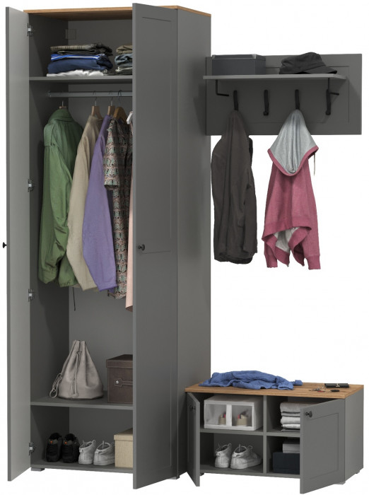 Остин Прихожая 19, серый графит/дуб крафт золотой