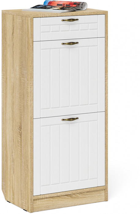 Прихожая П-6 Компоновка № 22, дуб сонома/фасады МДФ белое дерево фрезеровка прованс