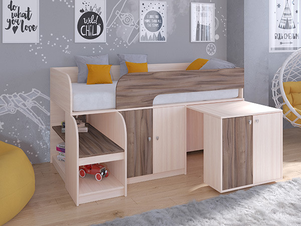 Кровать чердак Астра 9 V8 Дуб молочный/Орех