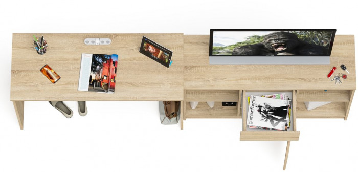 Мори Стол письменный МСП1200.1 + Тумба МТВ1204.1, цвет дуб сонома, ШхГхВ 240,8х50х76,6 см., универсальная сборка