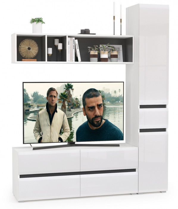 Сидней Комплектация № 014, корпус: белый/чёрный/фасады: МДФ белый глянец