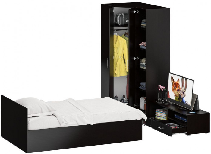 Спальня Стандарт 4-1200, венге/фасады ТВ тумбы МДФ чёрный глянец