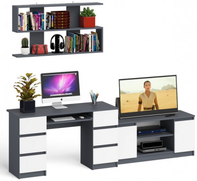 Мори компьютерный стол МС-2 + Тумба МТВ1200.1 + Полка 1200, графит/белый