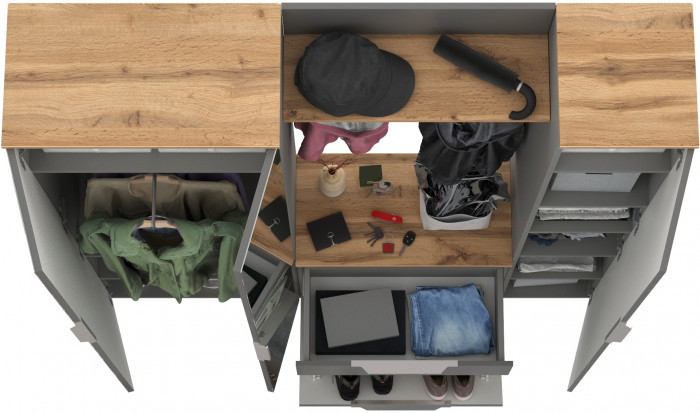 Октава Прихожая 22, серый графит/дуб крафт золотой/фасады МДФ серый графит