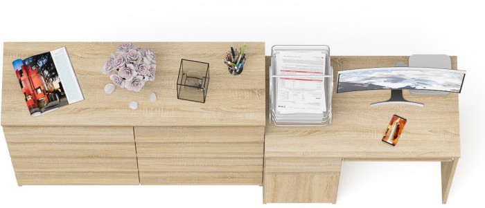Мори Стол компьютерный МС-1 левый + Комод МК1200.8, цвет дуб сонома, ШхГхВ 210,4х50х94 см., выдвижной ящик слева, НЕ универсальная сборка