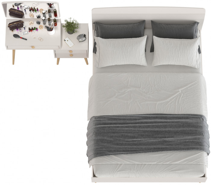 Афина Спальня Кровать 1400 + Трюмо, цвет кашемир серый, ШхГхВ 144,6х210,2х95,7 + 105х38,6х129 см., сп.м. 1400х2000 мм., б/м, основание есть